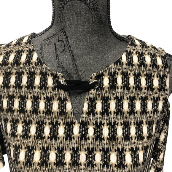 Rafaella Tunic Womens Sz Medium Brown Black Stretchy Cold Shoulder Short Sleeve - Picture 2 of 6